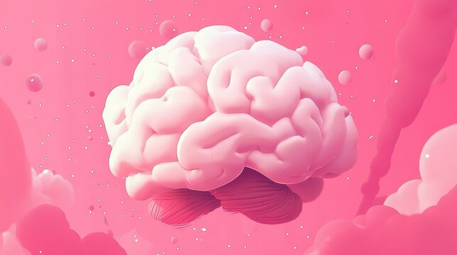Exploding Brain Powder Concept on Soft Pink Background - Creative Science Illustration