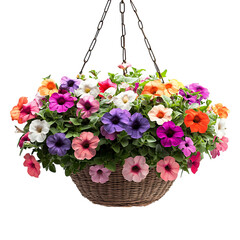 Basket of Petunias Hanging Isolated on Transparent Background