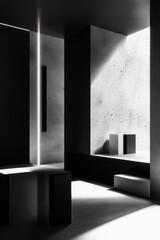 Monochrome minimalist interior with light and shadow effects in a modern space
