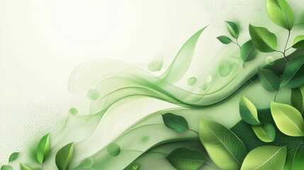 Flowing green shapes with leaves on a light background