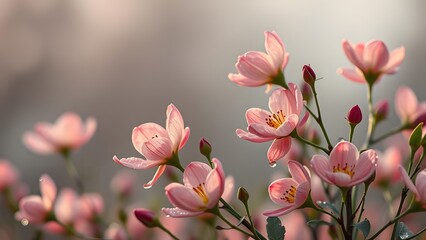 Fototapeta premium Serene Spring Morning Dew-kissed Blooms in High Contrast