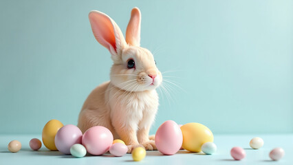 pastel eggs sit cute bunny easter colors soft