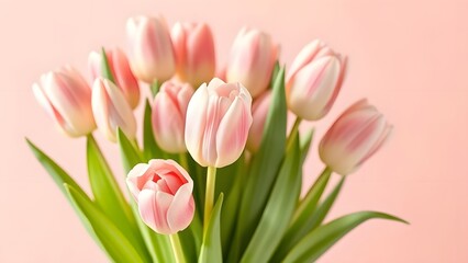 Fototapeta premium Tulip Bouquet in Soft Light Hyper-Realistic Details on Pink and Peach Gradient Background