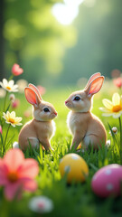 Fototapeta premium png images hidden among spring flowers lush green field easter