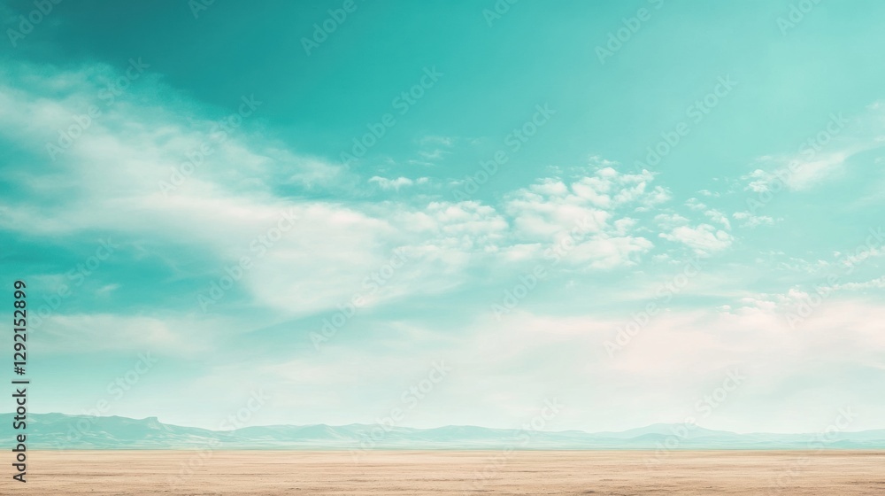 Aufkleber vast desert landscape under a clear blue sky with wispy clouds and distant mountains in the backgrou