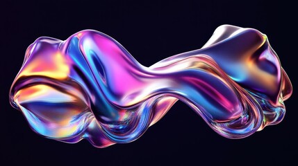 Fototapeta premium Abstract fluid iridescent holographic curved wave in motion colorful gradient design on black background