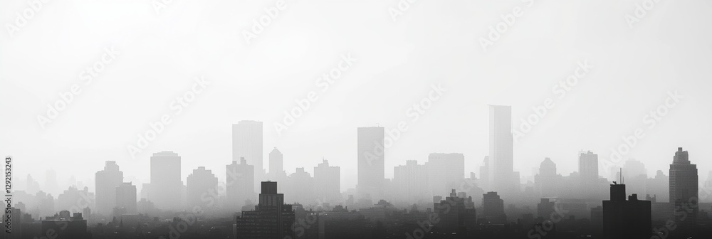 Aufkleber city skyline obscured by dense gray smog with buildings fading into atmospheric haze at dusk. genera