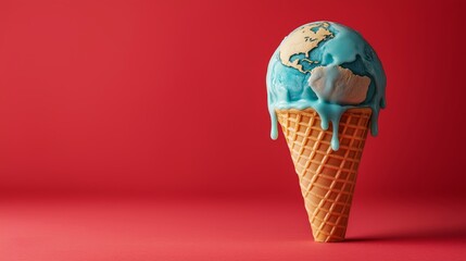 Creative dessert featuring a melting globe on a waffle cone