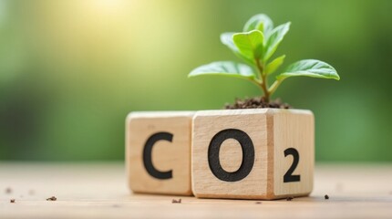 Carbon Reduction Concept: Wooden Cube Icon