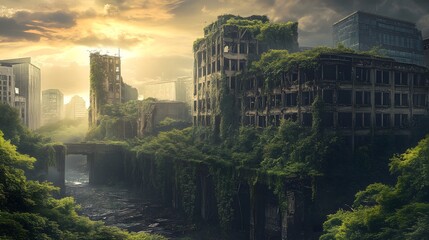 Fototapeta premium Abandoned cities being reclaimed by nature