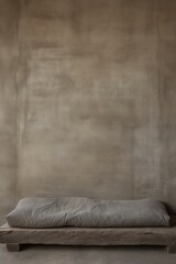 Neutral linen futon against rustic wall