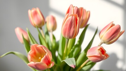 Fototapeta premium Whimsical Tulip Bouquet in Soft Daylight with Pastel Rainbow Reflections