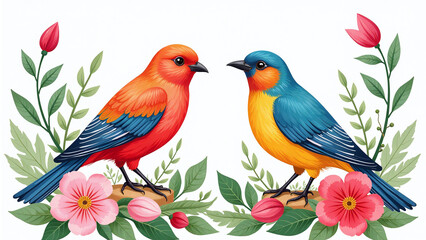 Obraz premium vibrant bohemian easter artwork features colorful birds amidst lush foliage watercolor