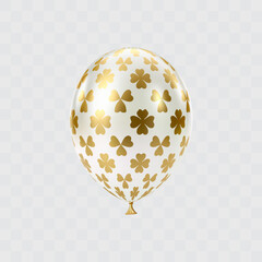 White gold 3D realistic balloon with clover leaf pattern