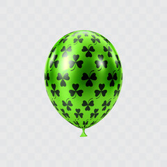 Black green 3D realistic balloon with clover leaf pattern.