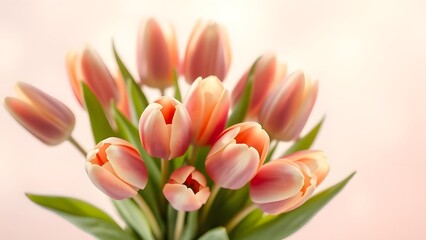 Fototapeta premium Pastel Tulip Bouquet in Soft Daylight with Dreamy Blurred Bokeh