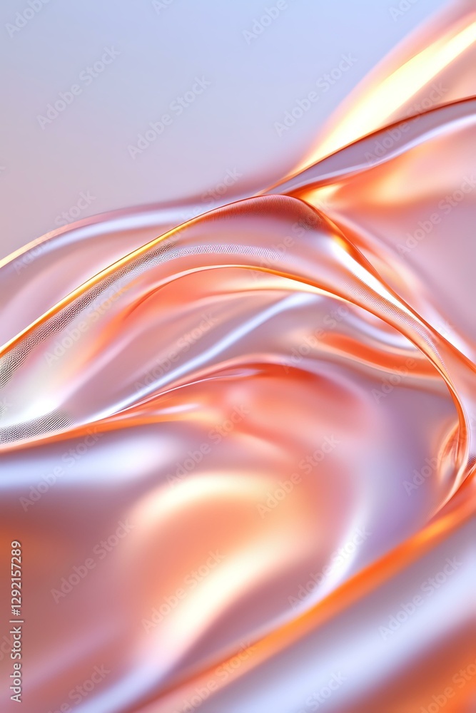 Poster luxurious rose gold and silver metallic fabric with smooth flowing waves and folds creates elegant a