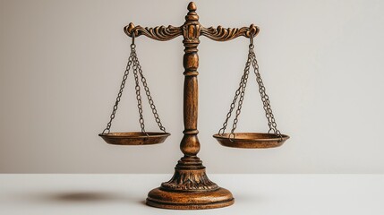 Antique bronze scales of justice on white background