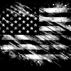 vector black and white American Flag 