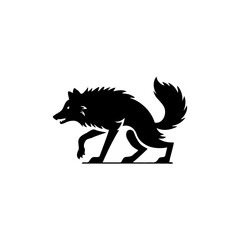 "The Silent Stalker: A Wolf in Pursuit" is a striking black-and-white silhouette that captures the eerie presence of a wolf in its most primal, stalking pose. From a side view, the wolf’s sharp teeth 
