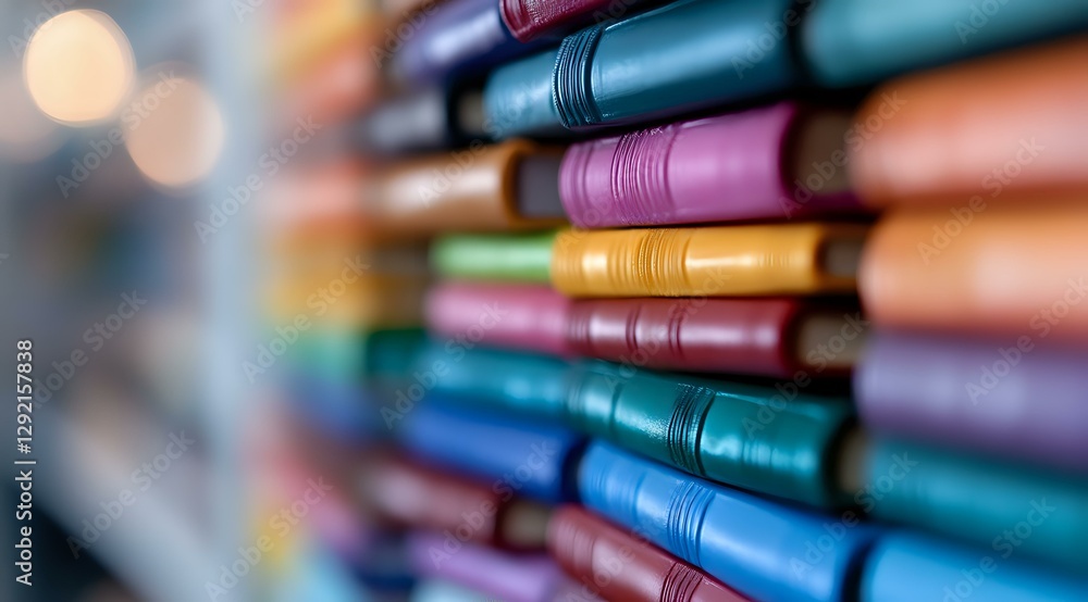 Poster colorful markers arranged in diagonal rows with soft bokeh background effect, creating artistic dept