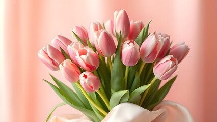 Obraz premium Pastel Tulip Bouquet Soft Light and Silk Drapery Elegance