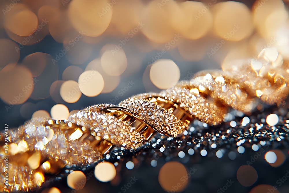 Poster golden glitter and bokeh lights create magical festive atmosphere in macro shot with shallow depth o