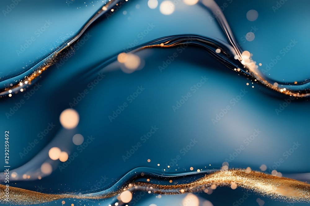 Poster abstract luxury waves in deep turquoise and gold with glowing bokeh lights and sparkling elements cr