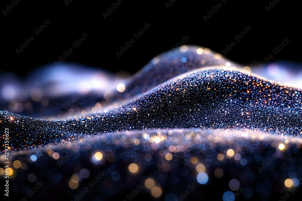 Aufkleber glittering dark blue waves of particles with golden bokeh lights creating magical abstract backgroun