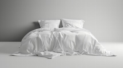 A neatly made bed with soft white linen in a bright and modern bedroom.