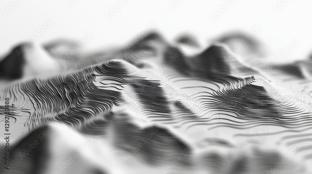 Poster abstract topographic representation of mountains with intricate line patterns and shadows