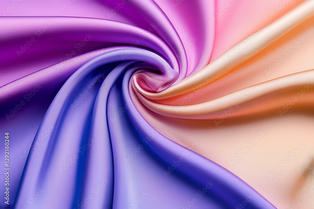 Poster smooth gradient silk fabric swirled in spiral pattern featuring purple, blue, and peach colors with 