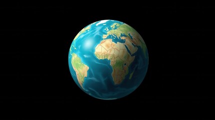 Fototapeta premium Earth in a cosmic void: a photorealistic globe with continents and oceans against the deep black background.