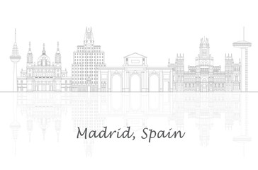 Fototapeta premium Outline Skyline panorama of city of Madrid, Spain - vector illustration