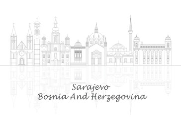 Obraz premium Outline Skyline panorama of City of Sarajevo, Bosnia And Herzegovina - vector illustration