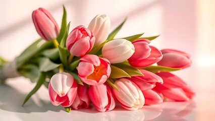Obraz premium Ethereal Tulip Bouquet Luxury Photography with Pastel Rainbow Reflections