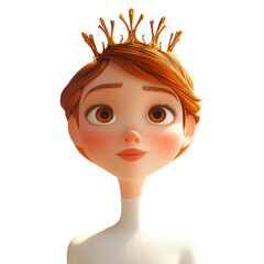 Young Queen with Elegant Crown and Innocent Expression &ndash; Isolated PNG on White Background