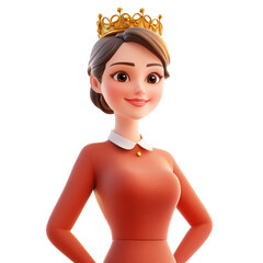 Young Princess in Orange Dress with Crown &ndash; Isolated PNG on White Background