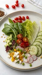 Deconstructed salad with separated elements on the plate, modern molecular style