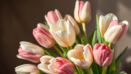 Obraz premium Capturing Nature's Beauty Fresh Tulips in Soft Light and Earth Tones