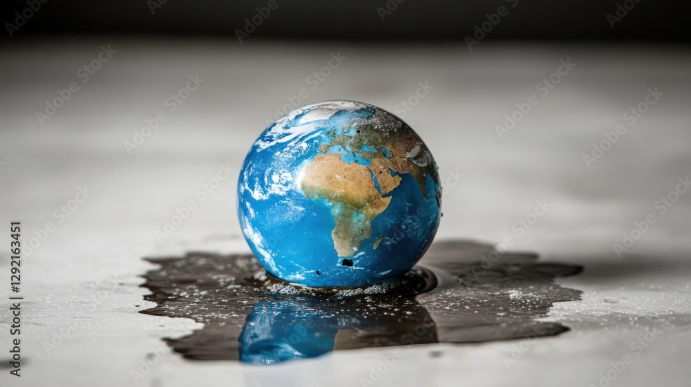 Aufkleber a small globe depicting earth resting on a reflective surface with water pooling around it