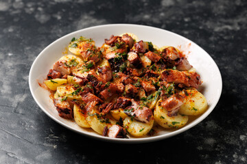Octopus tentacles and new potatoes warm salad with smoked paprika dressing