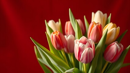 Fototapeta premium Velvety Tulips Minimalistic Studio-Lit Bouquet in Soft Daylight