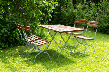 Table and chair in garden