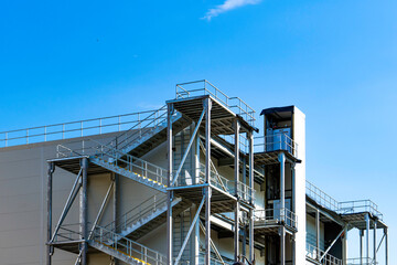 fire escape stair steel. outdoor metal stair of building.