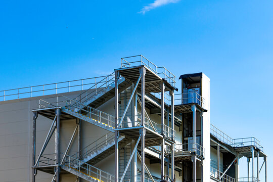 fire escape stair steel. outdoor metal stair of building.