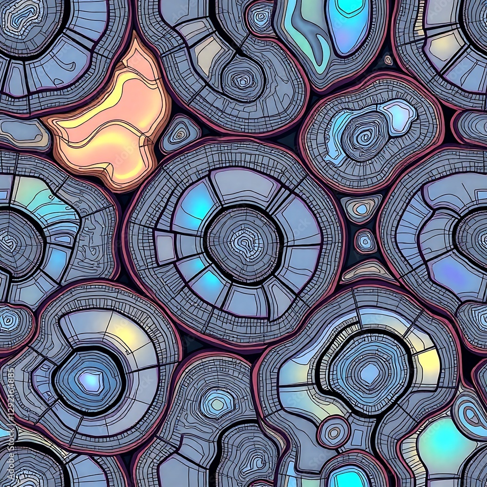 Poster organic patterns: a vibrant, detailed illustration showcases a mesmerizing array of organic, cellula