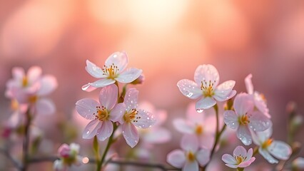 Fototapeta premium Serene Spring Morning Dewdrops on Blooming Flowers