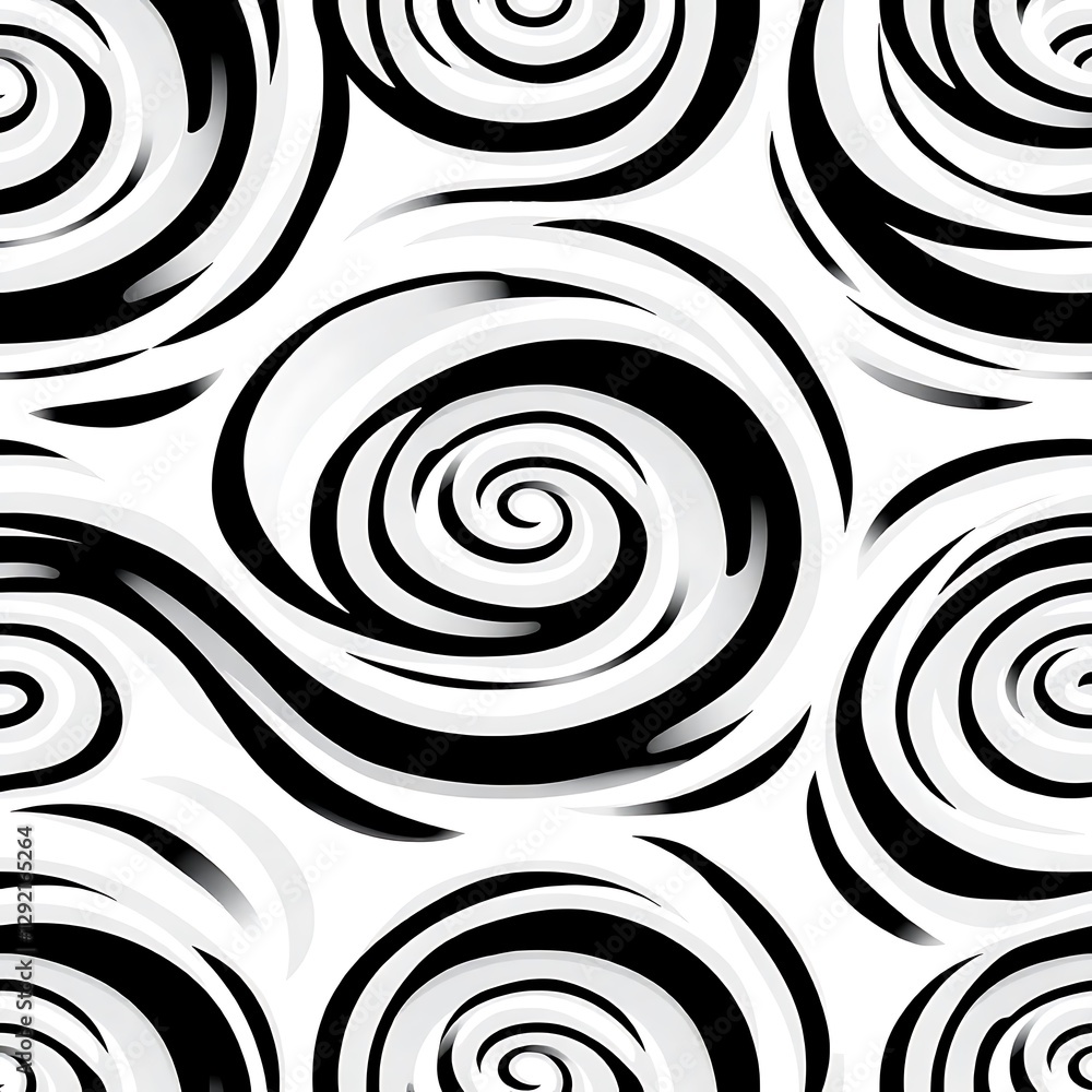 Poster abstract spiral pattern: an eye-catching seamless pattern featuring dynamic spirals in a modern mono