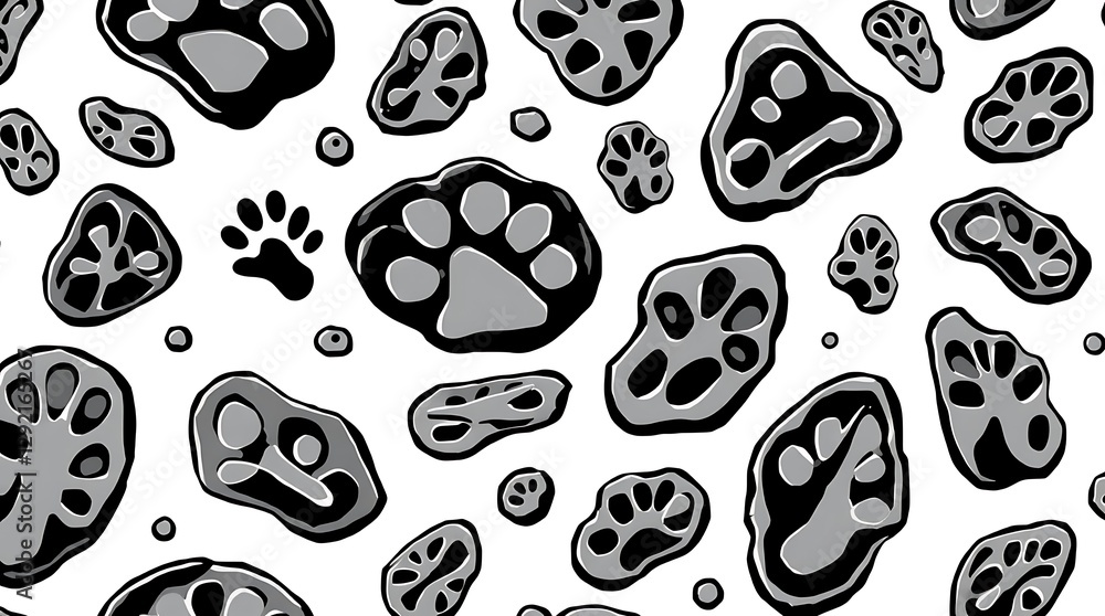 Aufkleber paw print pattern: a playful and stylish paw print pattern, featuring various shapes and sizes of an